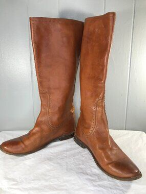 VTG Frye Leather Paige Dk Brown Studded Riding Boots Tall Women’s 7.5 B Pull On